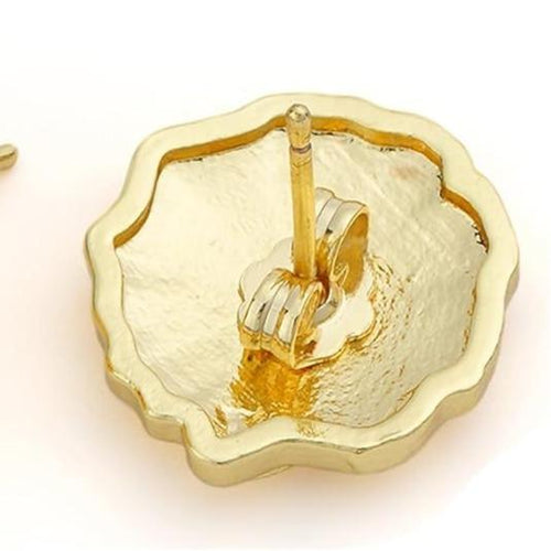 14K Gold Plated 10mm Round Nugget Stud Earrings – Unisex Brass Jewelry