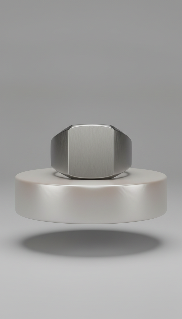 Brushed Stainless Steel Signet Ring