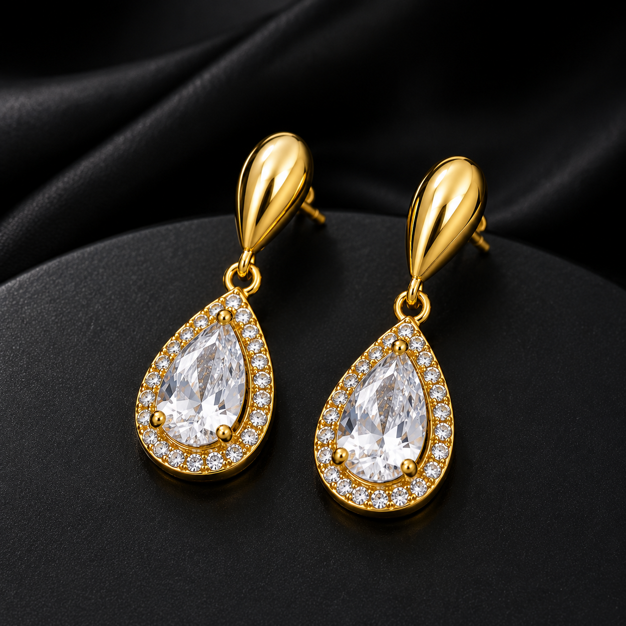 ROVIA 18K Gold Zirconia Drop Earrings – Teardrop AAA Stainless Steel
