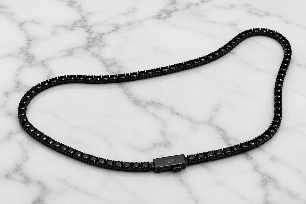 ROVIA Black Tennis Chain Necklace – AAA Black Zirconia | 4mm | 316L Stainless Steel