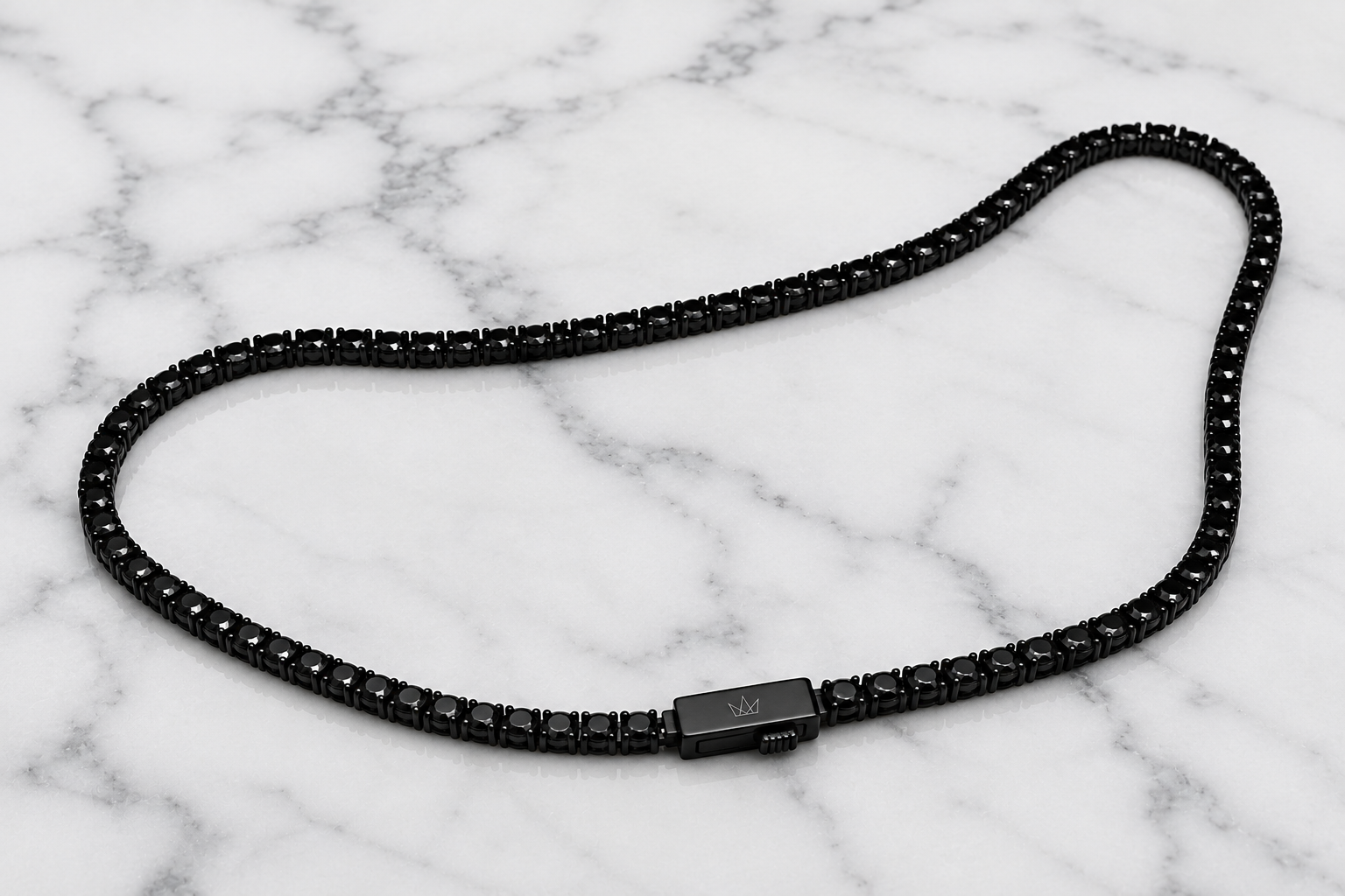 ROVIA Black Tennis Chain Necklace – AAA Black Zirconia | 4mm | 316L Stainless Steel