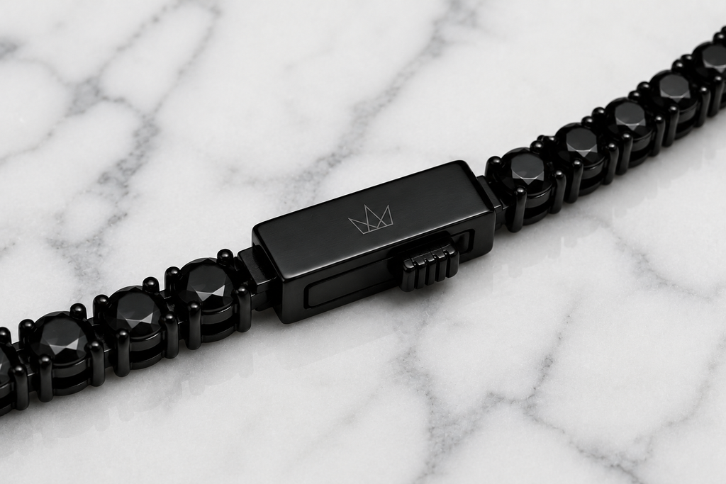 ROVIA Black Tennis Chain Necklace – AAA Black Zirconia | 4mm | 316L Stainless Steel