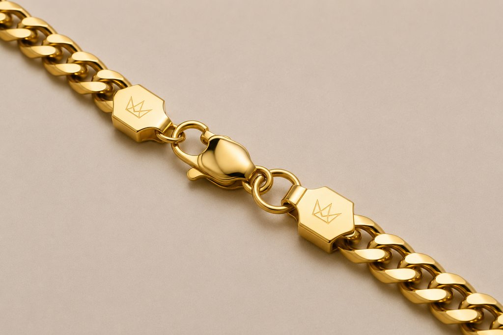 18K Gold Jesus Crucifix Pendant Necklace with Cuban Chain