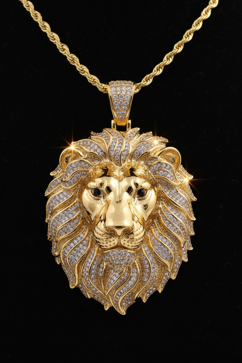 ROVIA 18K Gold Lion Head Pendant Necklace – AAA Zirconia Stainless Steel