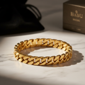 ROVIA 18K Gold Cuban Link Bracelet 8mm on white marble