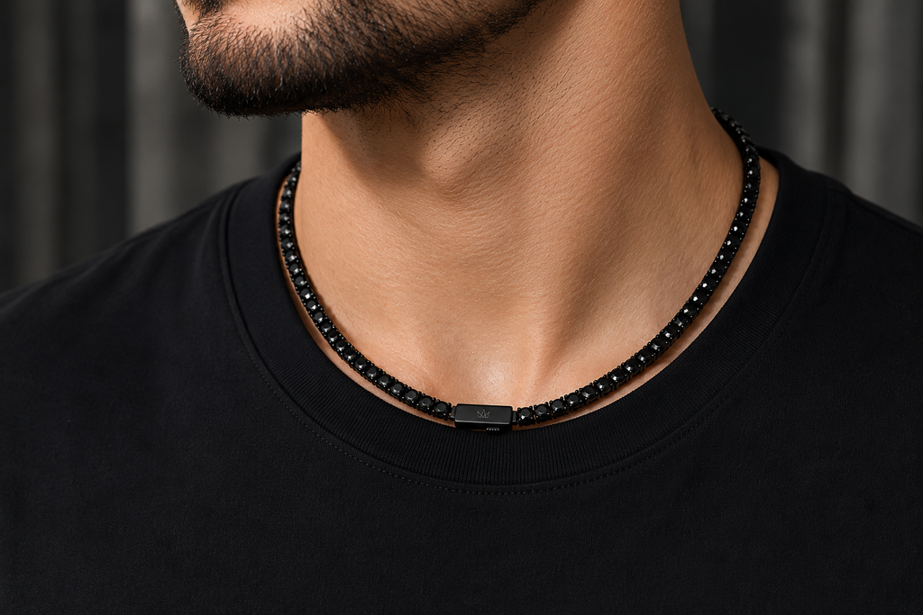 ROVIA Black Tennis Chain Necklace – AAA Black Zirconia | 4mm | 316L Stainless Steel