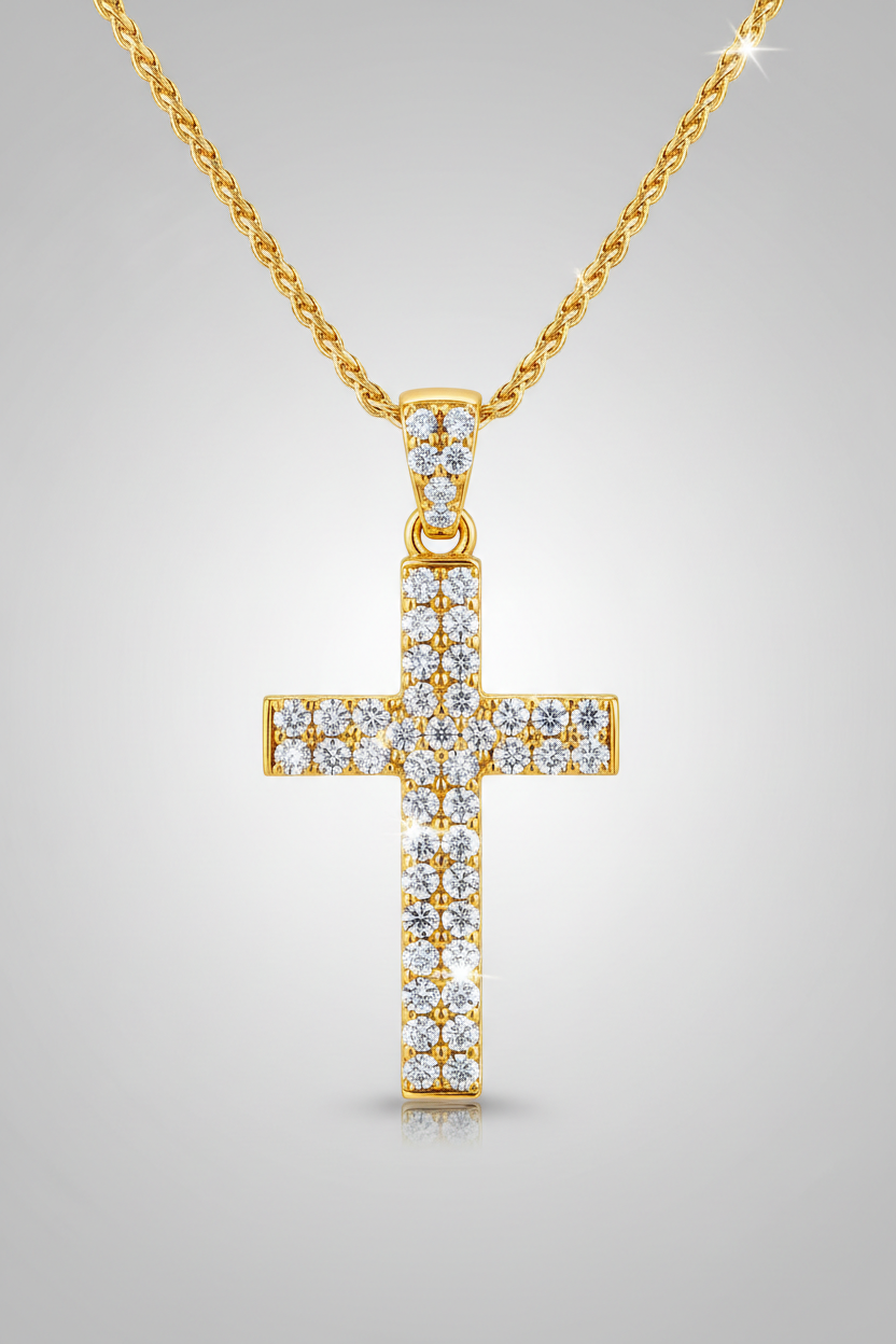 ROVIA 18K Gold Cross Pendant Necklace – AAA Zirconia Stainless Steel